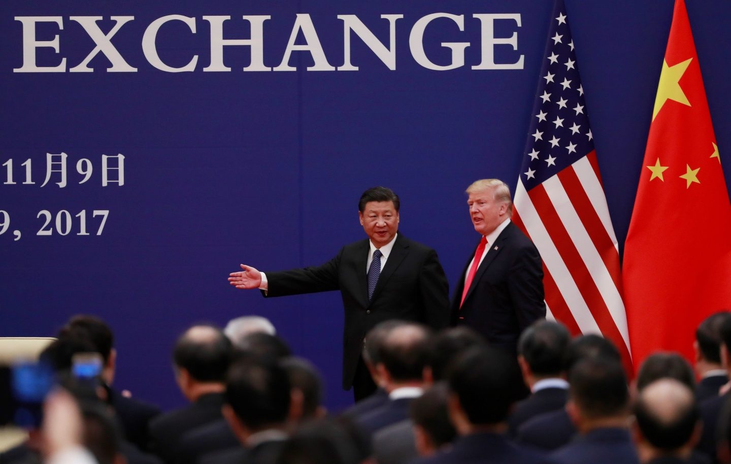 El líder chino, Xi Jinping, junto al presidente de EEUU, Donald Trump, en el Palacio del Pueblo de Pekín.