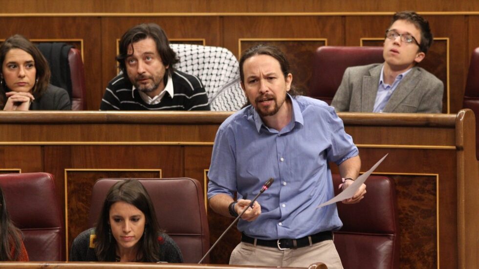 El líder de Podemos, Pablo Iglesias, en la sesión de control en el Congreso de los Diputados.