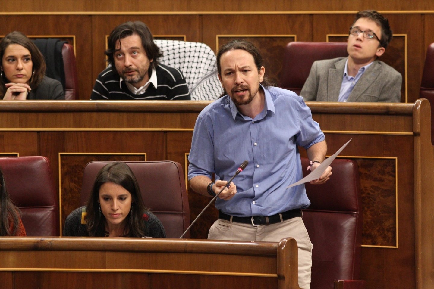 El líder de Podemos, Pablo Iglesias, en la sesión de control en el Congreso de los Diputados.