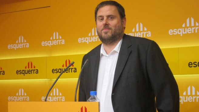 Oriol Junqueras, durante una rueda de prensa en la sede de ERC.