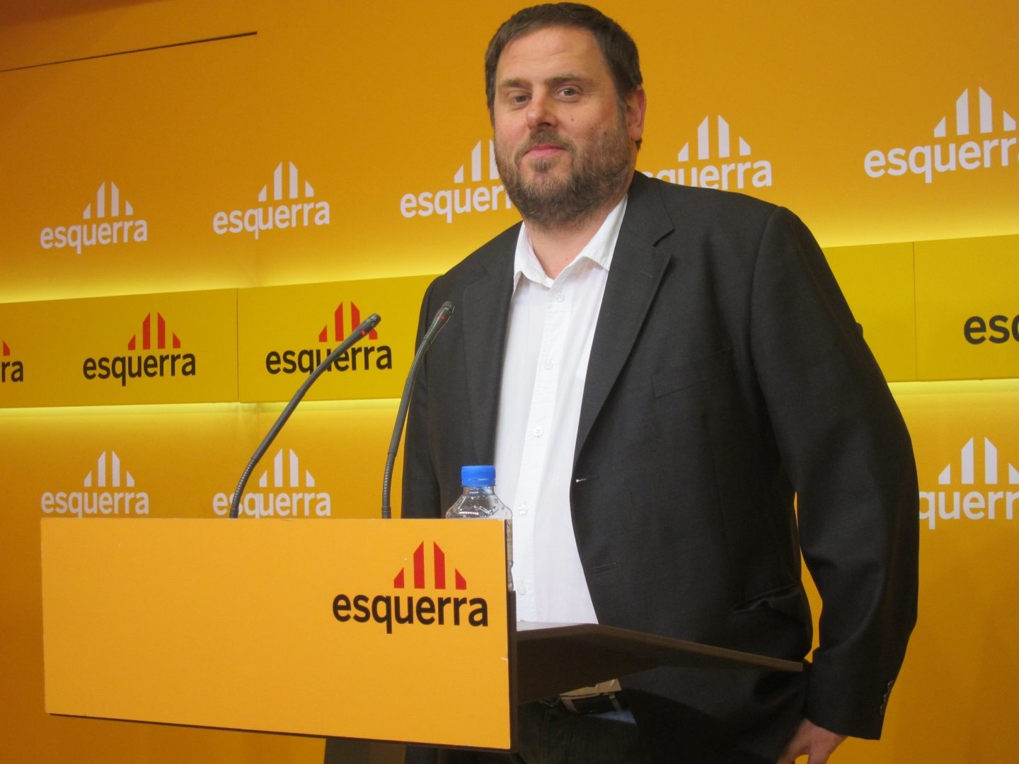 Oriol Junqueras, durante una rueda de prensa en la sede de ERC.