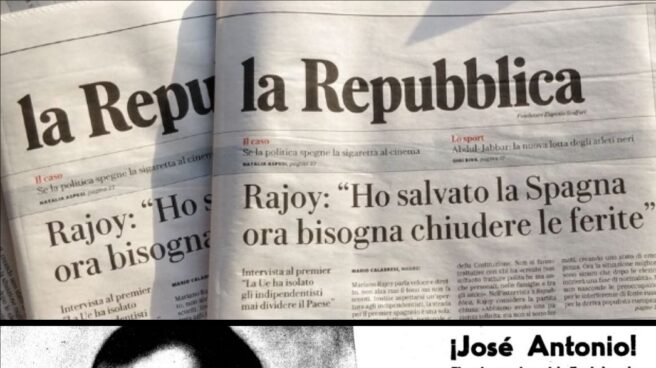 La imagen utilizada por Carles Puigdemont para comparar a Mariano Rajoy con José Antonio Primo de Rivera.