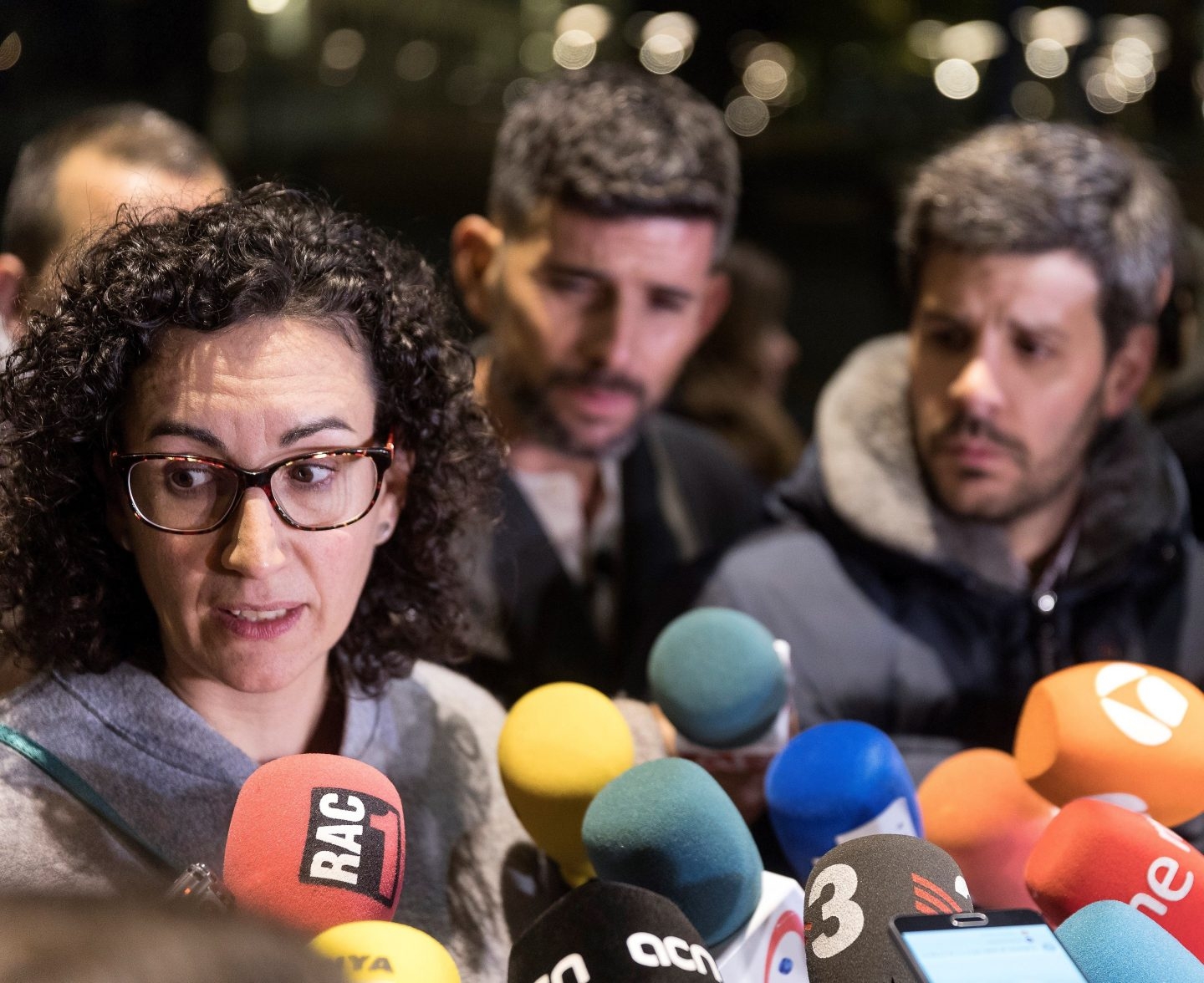 Marta Rovira (ERC) atiende a la prensa tras reunirse con Carles Puigdemont en Bruselas.