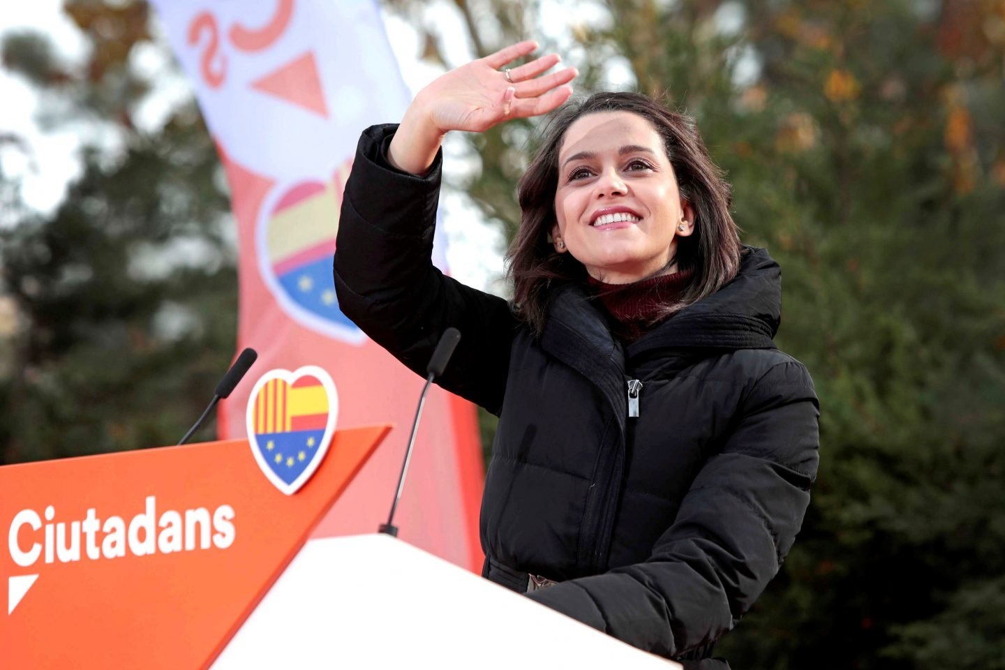 Inés Arrimadas, durante un mítin de campaña.