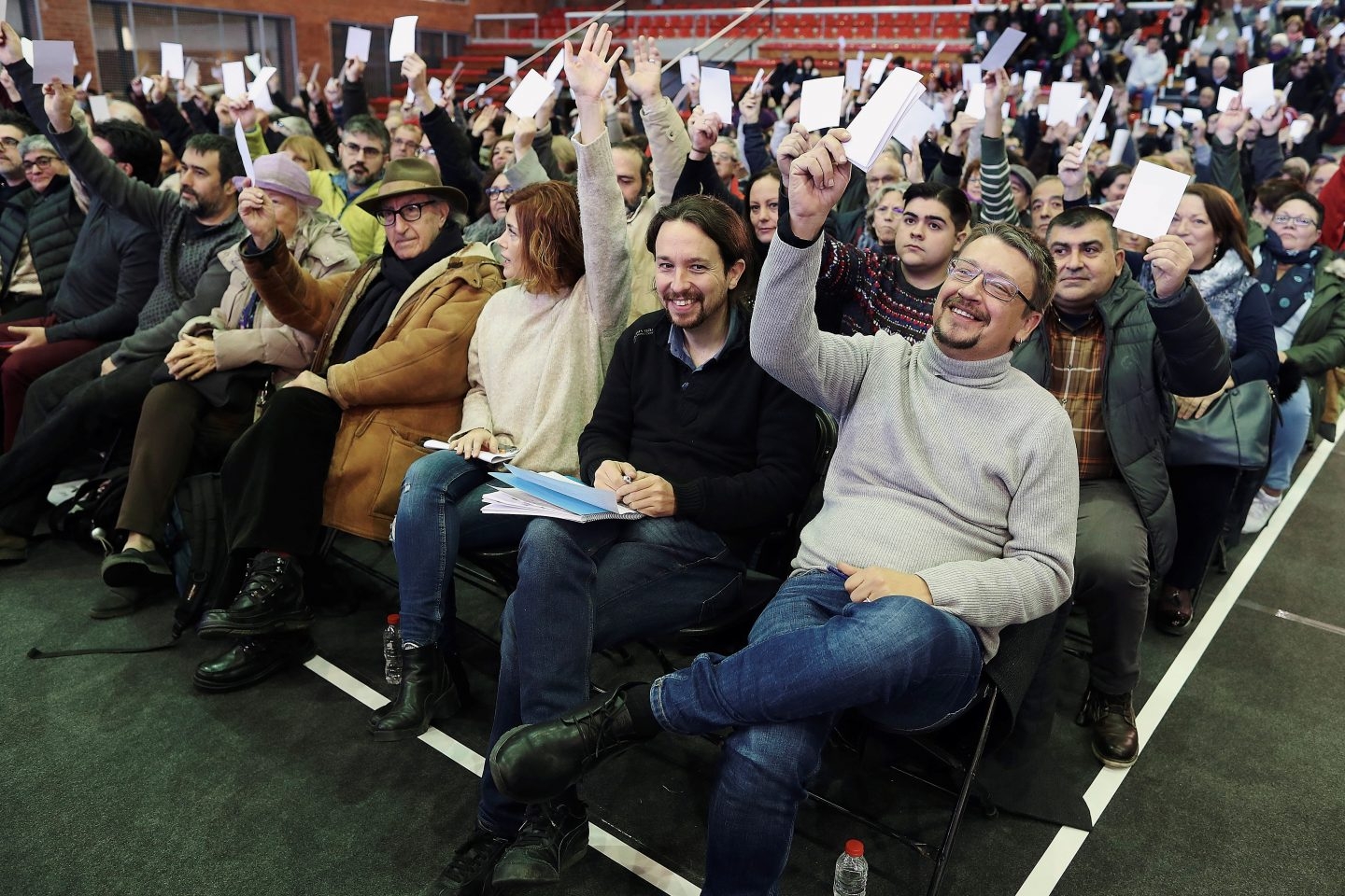 Pablo Iglesias y Xavi Domènech durante la campaña del 21D.