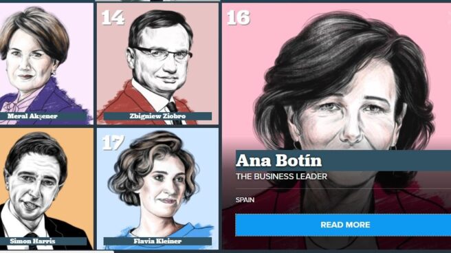 Captura del ranking elaborado por Politico para 2018, con Ana Botín en el puesto 16.