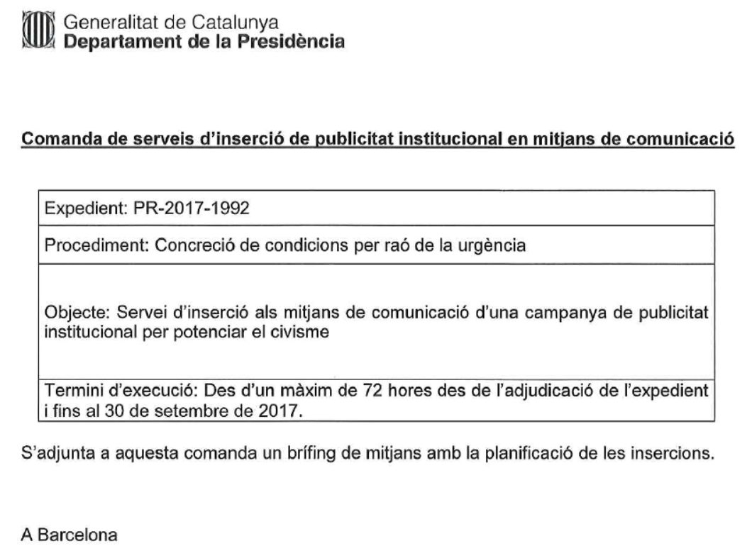 Detalle de la resolución de la Generalitat en la que detalla que la campaña es para "potenciar el civismo".