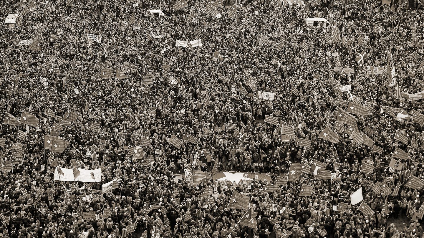 Manifestantes catalanes, este jueves en Bruselas.