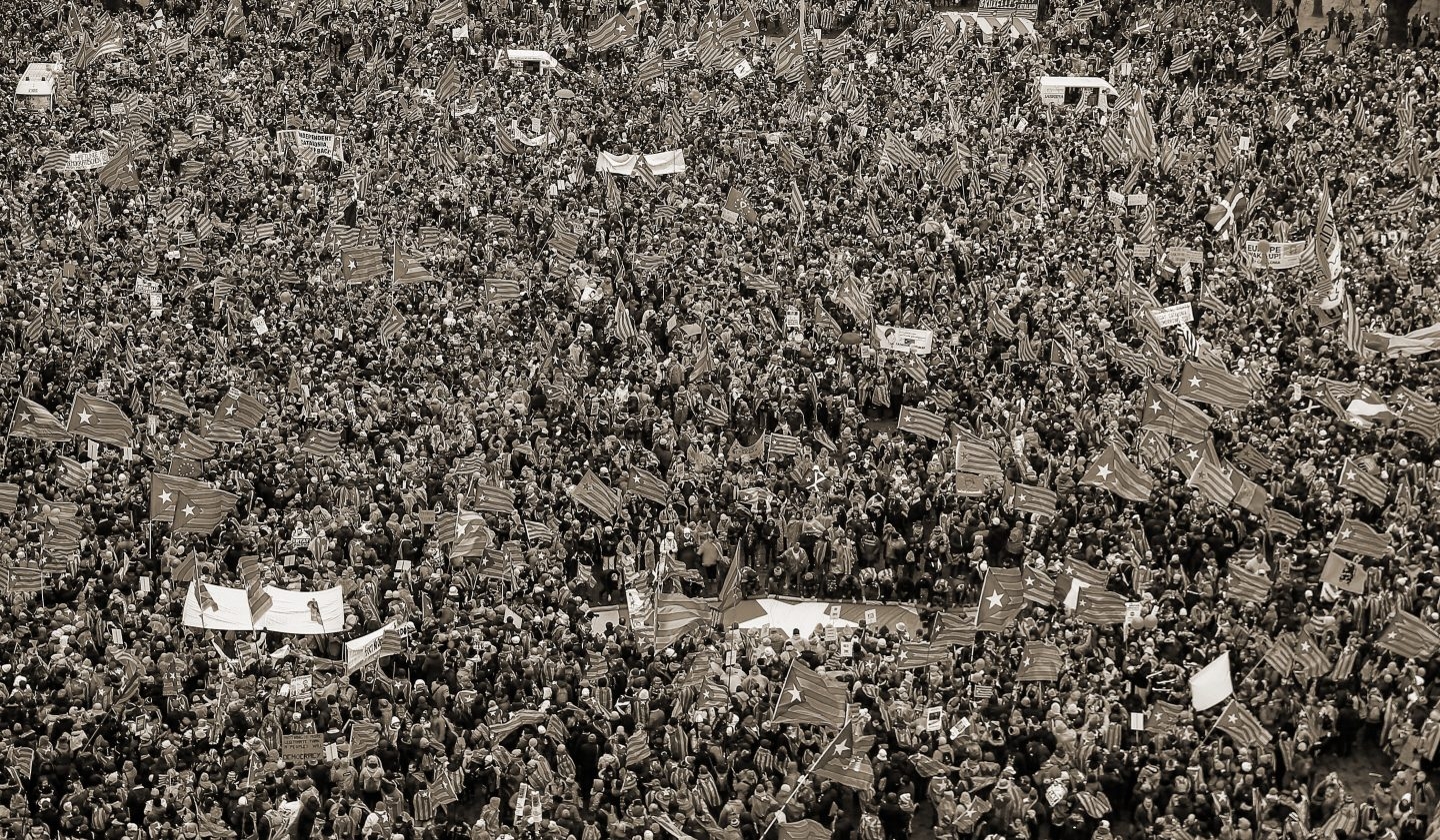 Manifestantes catalanes, este jueves en Bruselas.