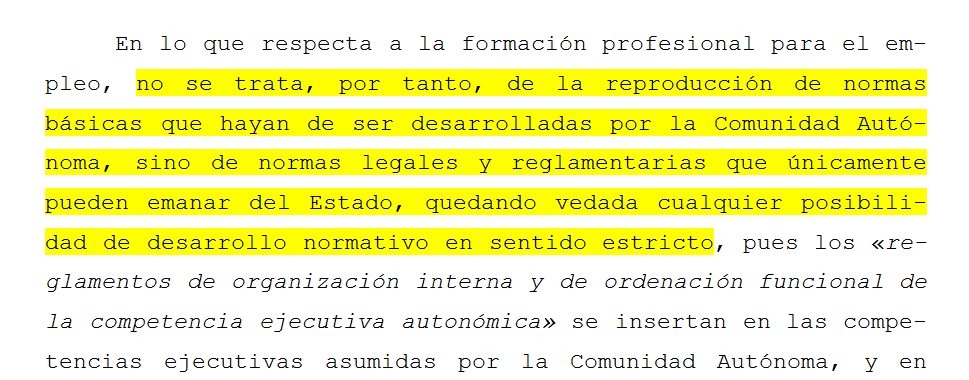 Fragmento del dictamen del Consejo Consultivo de Andalucía sobre el anteproyecto de Ley de Formación Profesional de Andalucía.