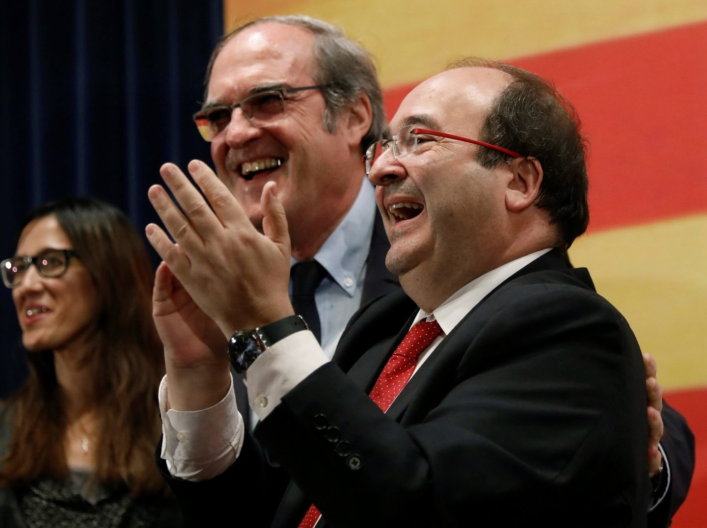 Miquel Iceta, junto a Ángel Gabilondo en un mitin en Badalona.