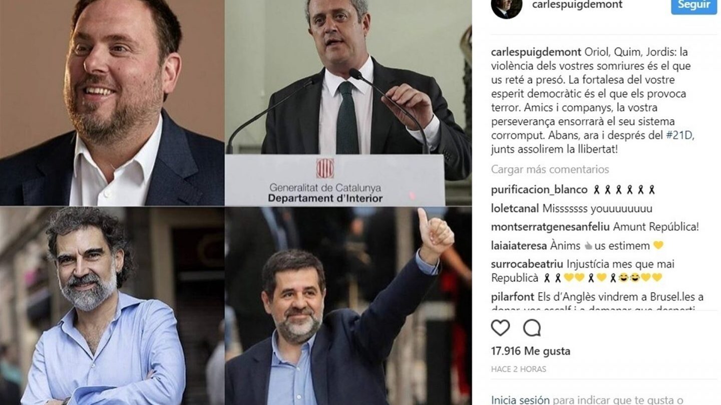 Puigdemont a los encarcelados: "Vuestra perseverancia derrumbará su sistema corrompido"
