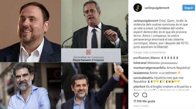 Puigdemont a los encarcelados: "Vuestra perseverancia derrumbará su sistema corrompido"