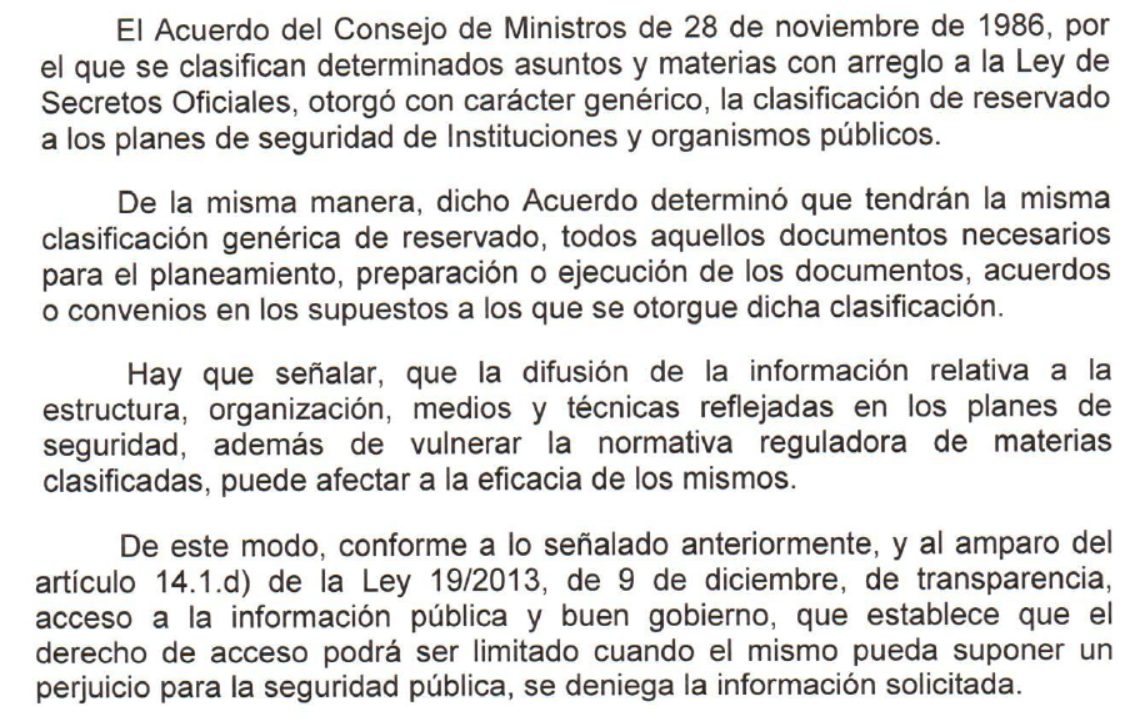 Respuesta de Interior denegando el acceso a la información solicitada.