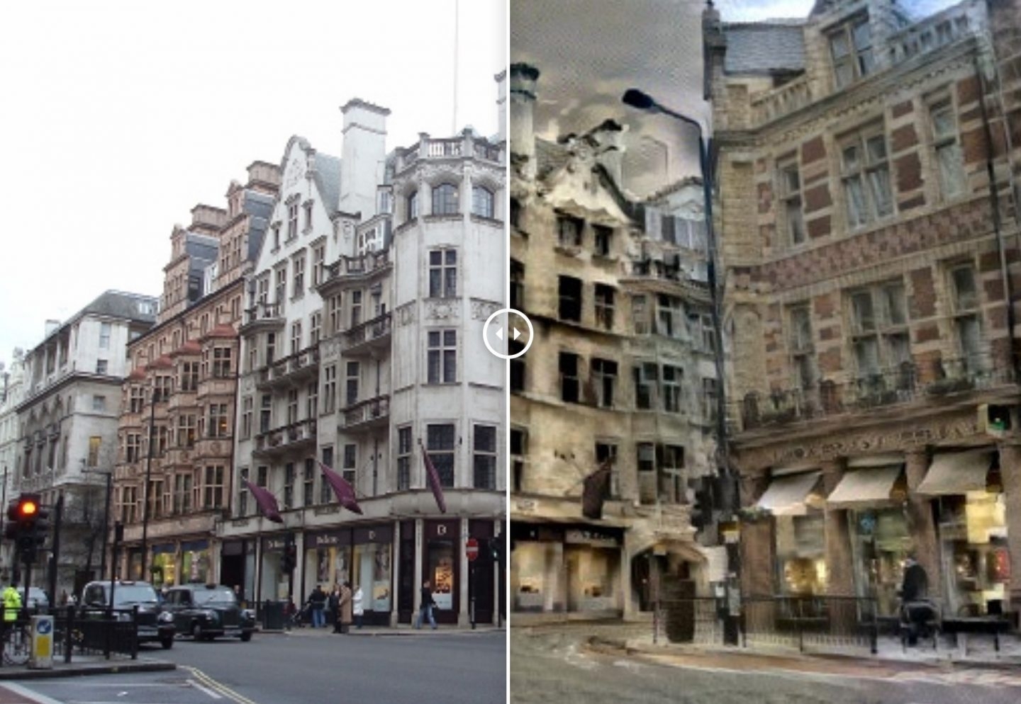 Londres, antes y después de un bombardeo imaginado por una inteligencia artificial
