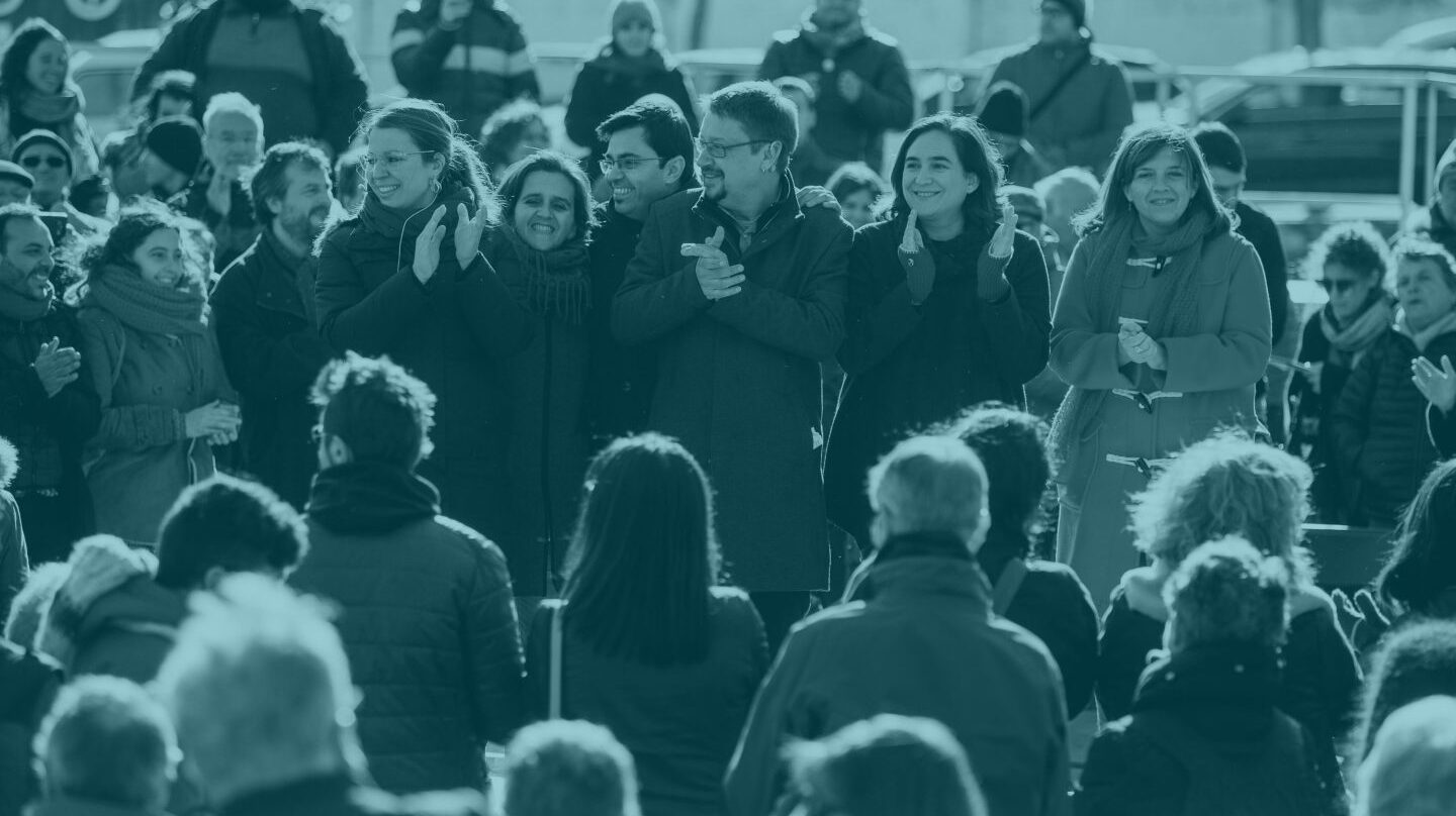 La alcaldesa de Barcelona Ada Colau y el candidato a la presidencia de la Generalitat por Catalunya en Comú, Xavier Domenech.
