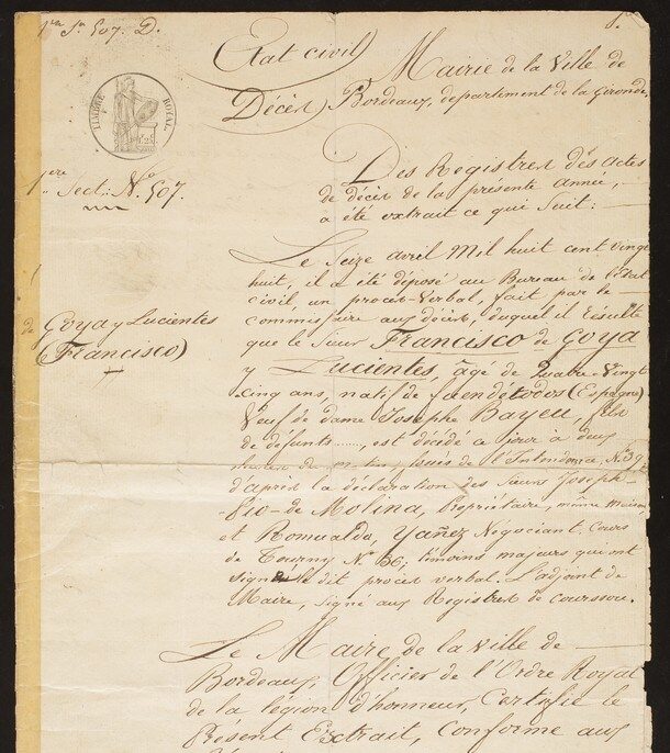 El acta de defunción de Goya, lo más compartido del archivo del Prado