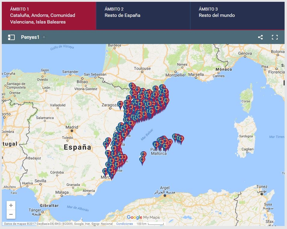 El Barcelona separa a las peñas de Cataluña, Comunidad Valenciana, Baleares, Andorra y el sur de Francia de las del 'resto de España'.