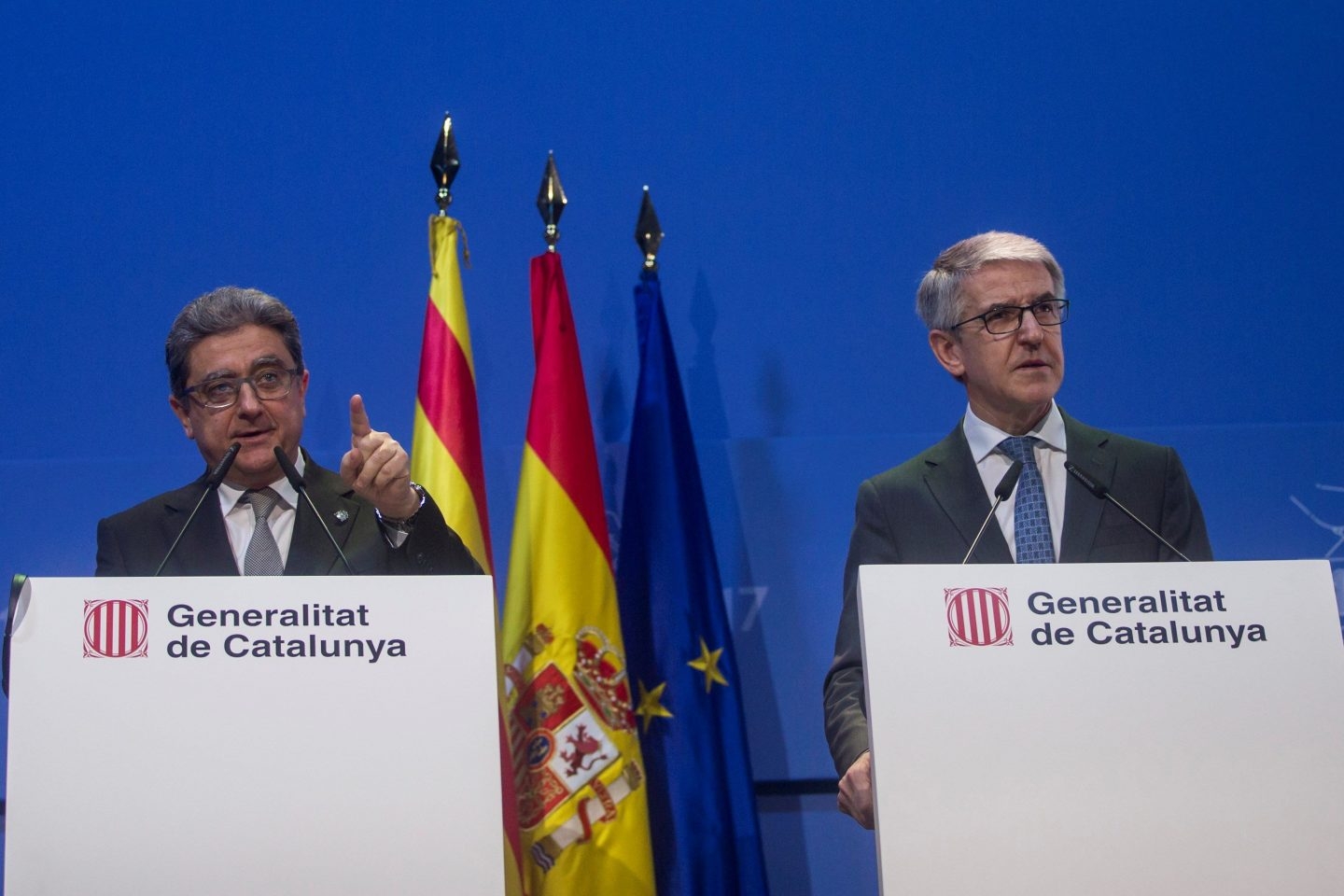 Enric Millo y Juan Antonio Puigserver, este lunes durante la rueda de prensa.