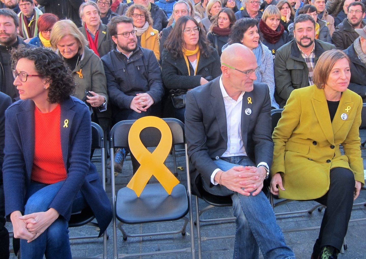 Carme Forcadell (derecha), en un mitin de ERC celebrado el pasado sábado junto a Marta Rovira y Raül Romeva.