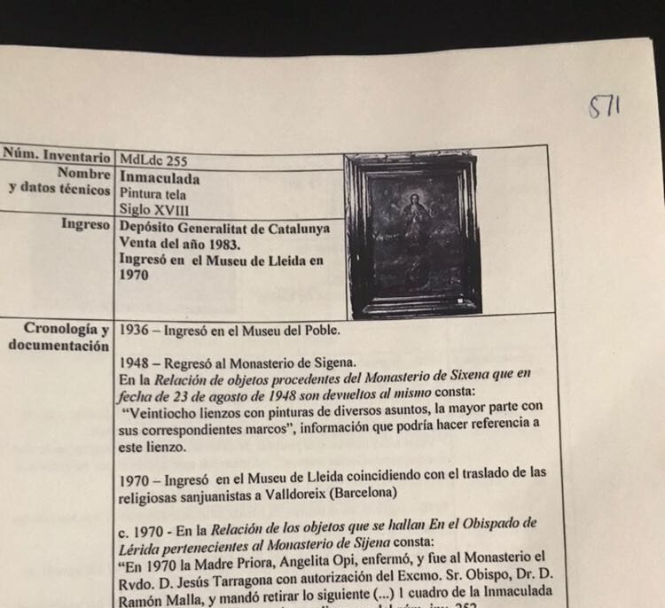 El Museo de Lleida localiza 'La Inmaculada', la obra de Sijena extraviada