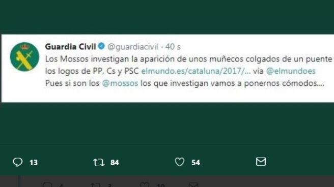 Captura del polémico tweet de la Guardia Civil.