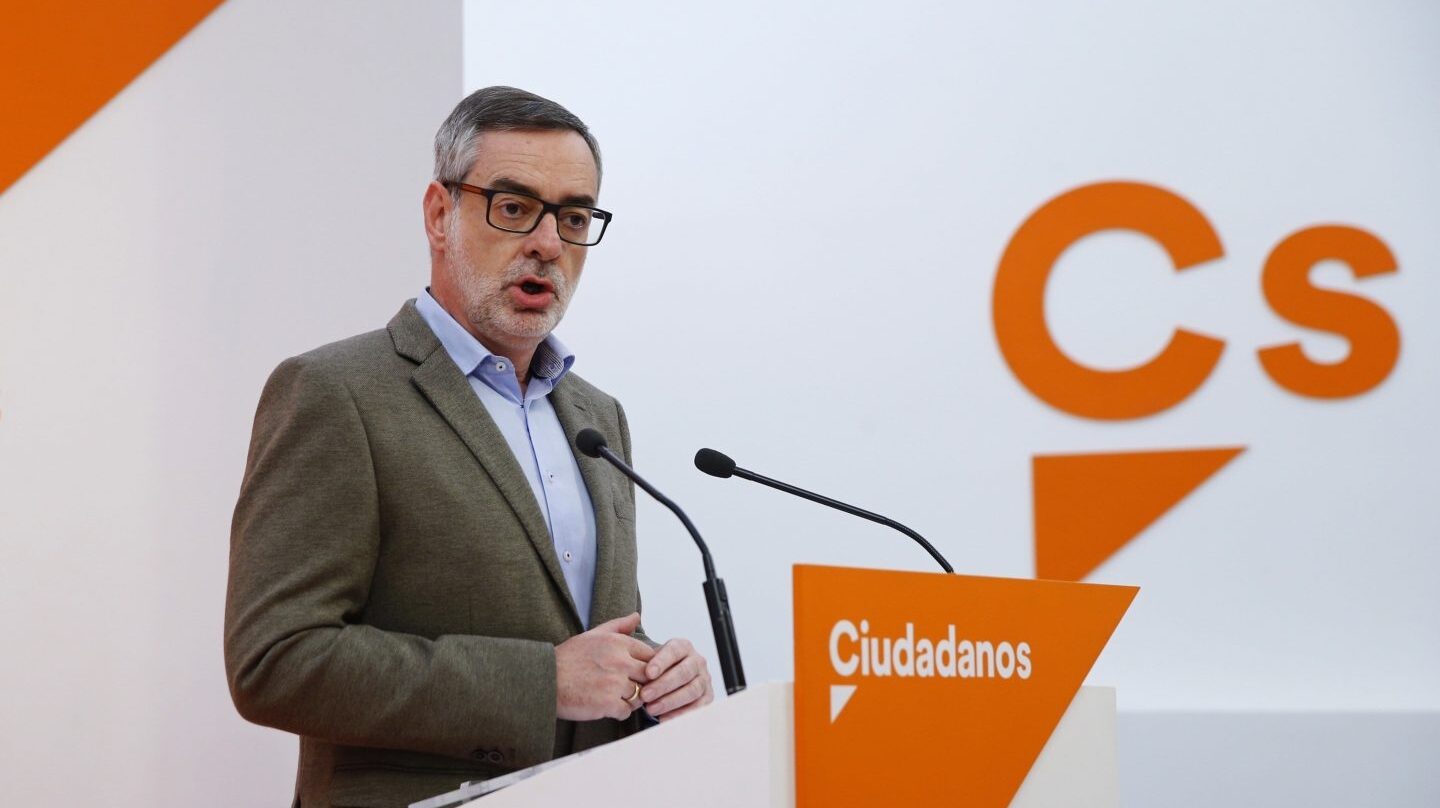 El secretario general de Ciudadanos, José Manuel Villegas, esta tarde en la sede del partido en Madrid.