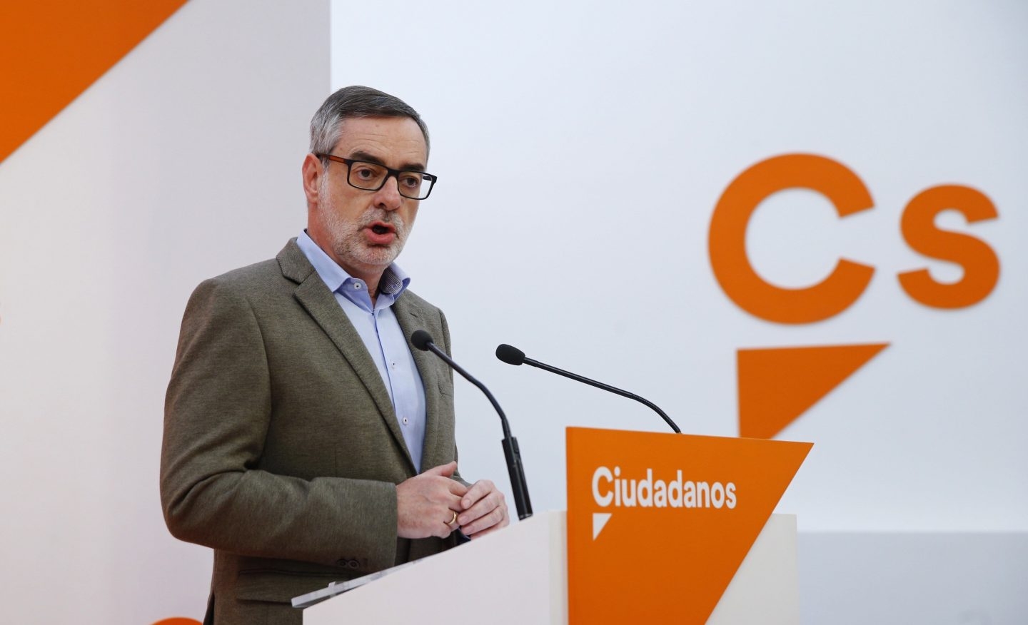 El secretario general de Ciudadanos, José Manuel Villegas, esta tarde en la sede del partido en Madrid.