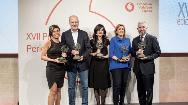 David Page, redactor de El Independiente, recibe el Premio Vodafone.