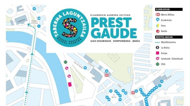 Mapa con el listado de bares publicado por los organizadores de la marcha de apoyo a presos de ETA celebrada ayer en Bilbao.