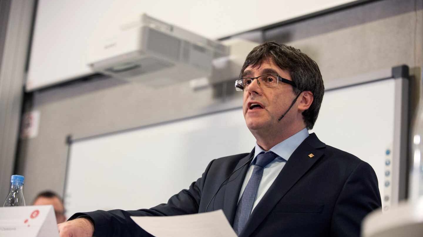 Carles Puigdemont, en su conferencia en Copenhague.