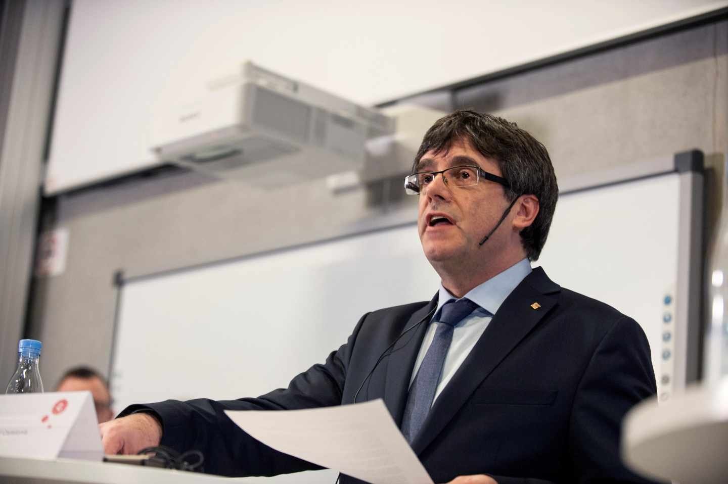 Carles Puigdemont, en su conferencia en Copenhague.