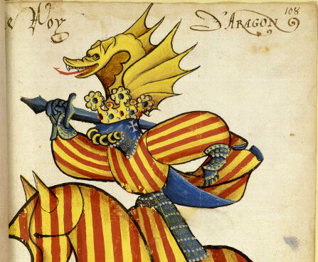 Representación heráldica ecuestre del Rey de Aragón