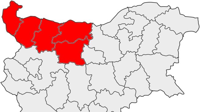 Mapa de la región de Severozapaden, en el noroeste de Bulgaria.