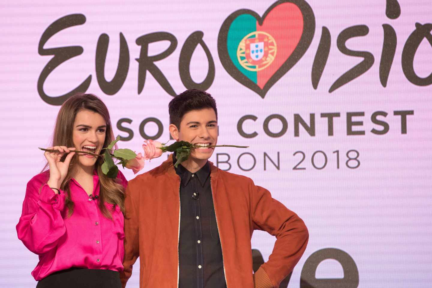 Amaia y Alfred, representantes españoles en Eurovisión, durante una rueda de prensa.