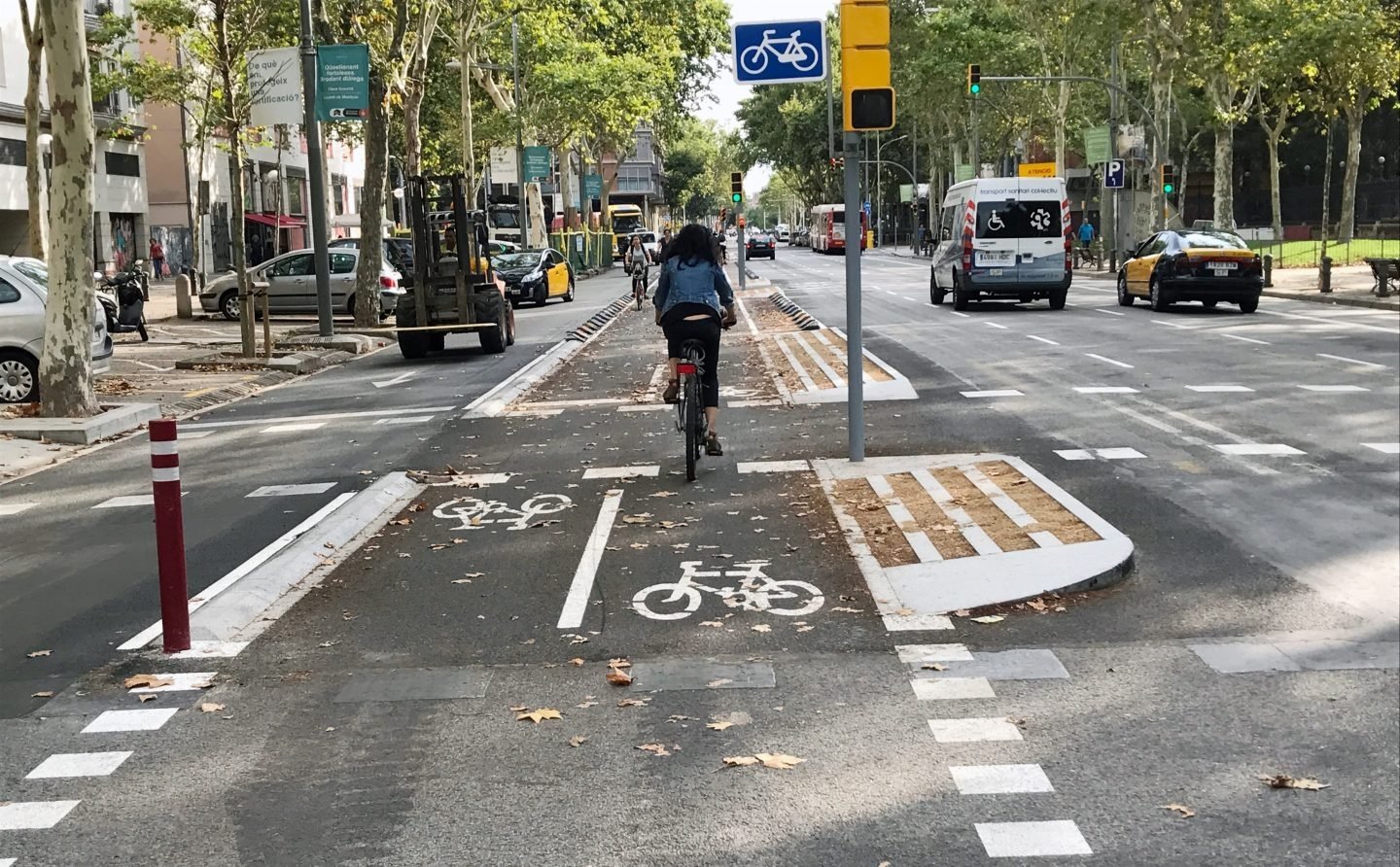 Carril bici de Barcelona. Si una de cada cuatro personas viajara en bici se podrian evitar 10000 muertes prematuras en Europa.