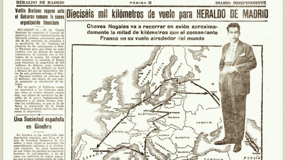 Edición del 21/07/1927 del Herlado de Madrid en que se anuncia la hazaña de Chaves Nogales