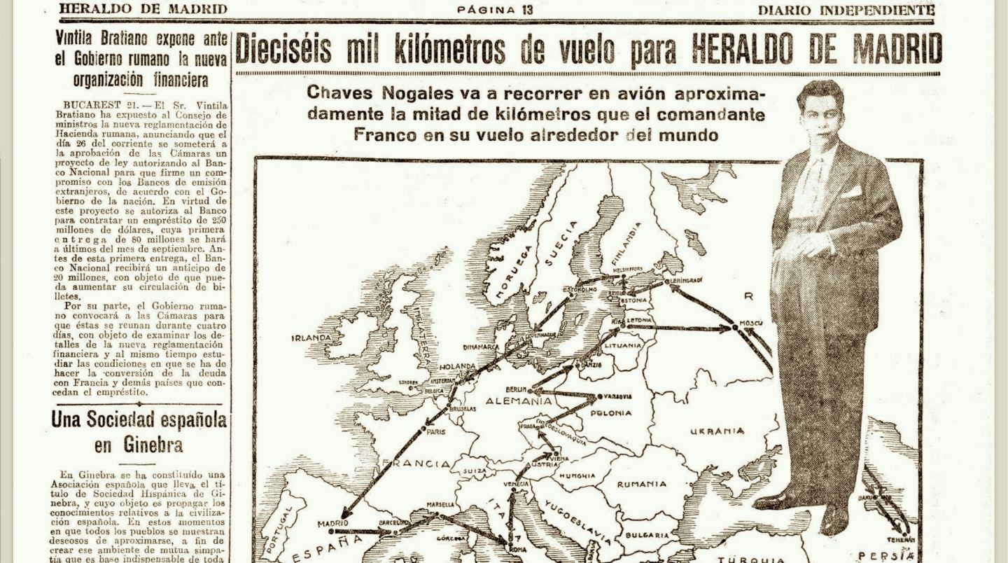 Edición del 21/07/1927 del Herlado de Madrid en que se anuncia la hazaña de Chaves Nogales