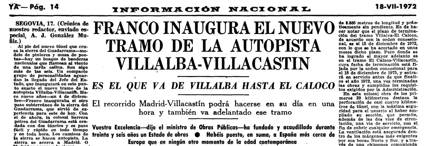 El YA recoge la inauguración de la A-6 hasta Villacastín