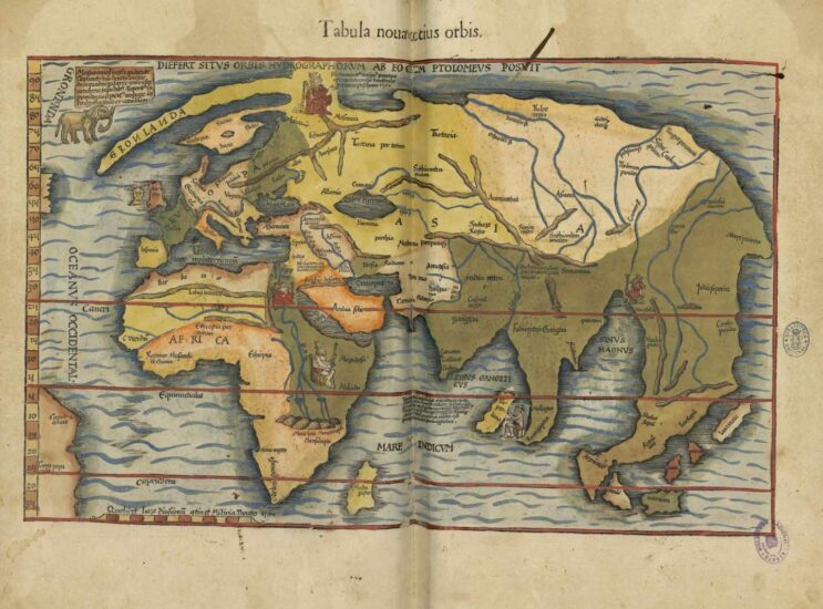 Claudii Ptolemaei Alexandrini Geographicae Enarrationis; Claudio Ptolomeo, edición de Miguel Servet, BNE, 1541