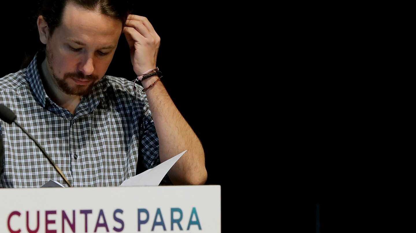 El secretario general de Podemos, Pablo Iglesias, durante la presentación de los presupuestos alternativos de Podemos.