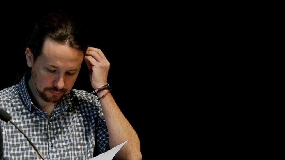 El secretario general de Podemos, Pablo Iglesias, durante la presentación de los presupuestos alternativos de Podemos.