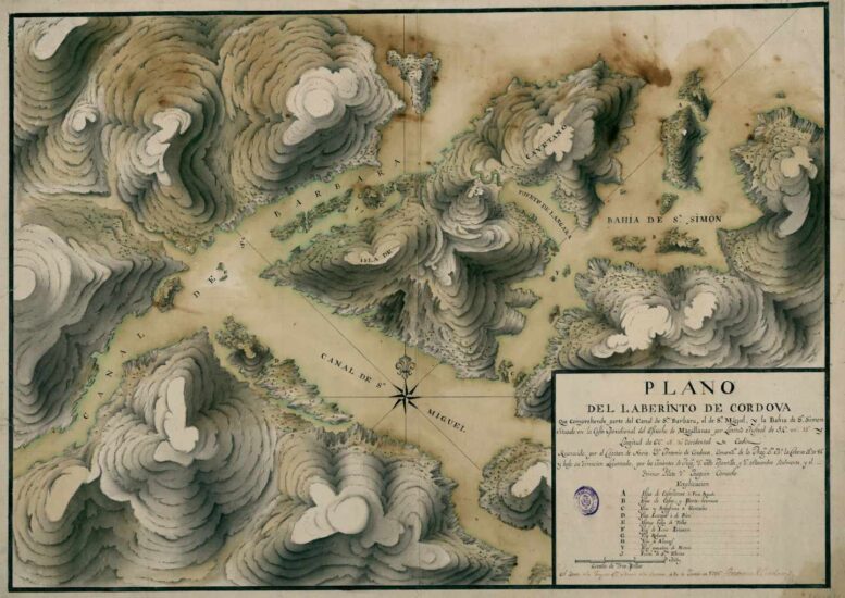 El Estrecho de Magallanes en Plano del Laberinto de Cordova; Antonio de Córdoba y Lasso, BNE, 1786