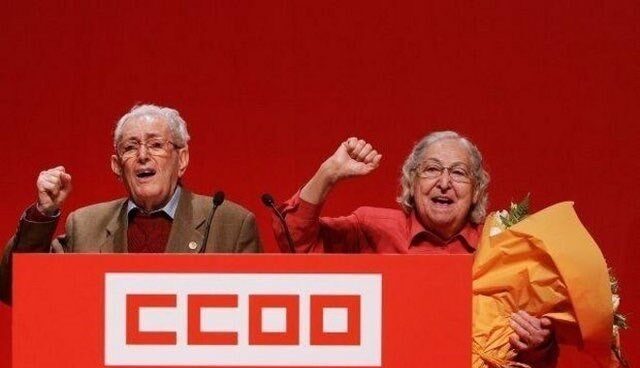 Marcelino Camacho y Josefina Samper,en un acto de Comisiones Obreras.
