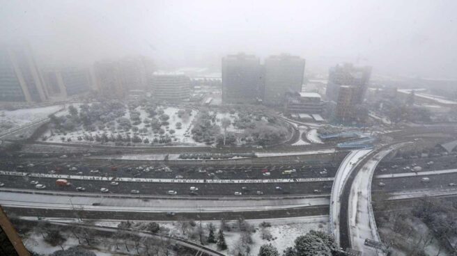 Vista general de la nevada en Madrid.