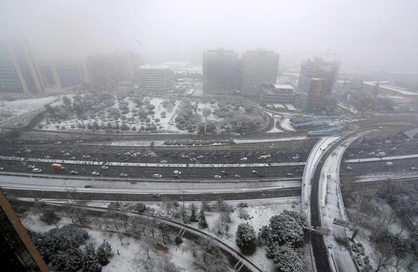 Vista general de la nevada en Madrid.