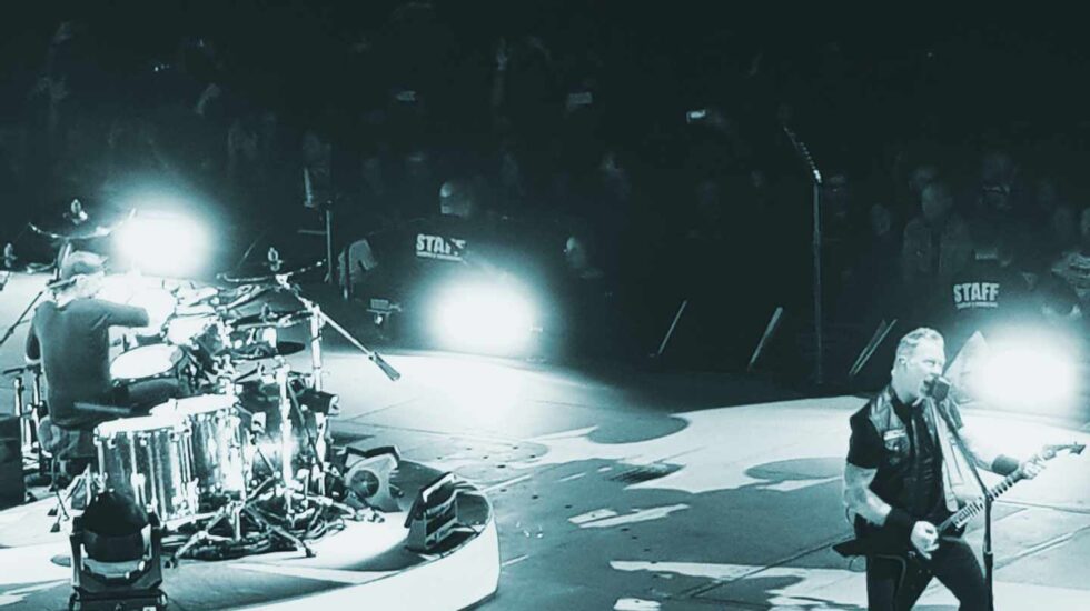 James Heatfield (guitarra) y Lars Ulrich (batería), durante el primer concierto de Metallica en Madrid.