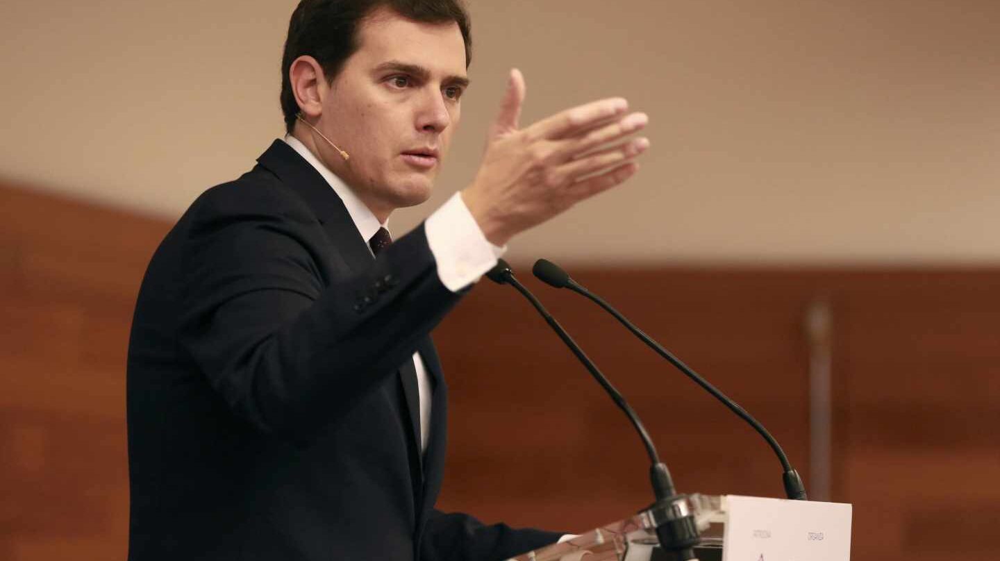El presidente de Ciudadanos, Albert Rivera, durante un acto en Aragón.