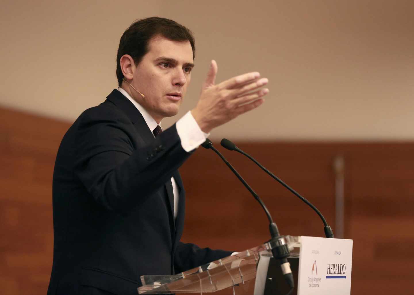 El presidente de Ciudadanos, Albert Rivera, durante un acto en Aragón.