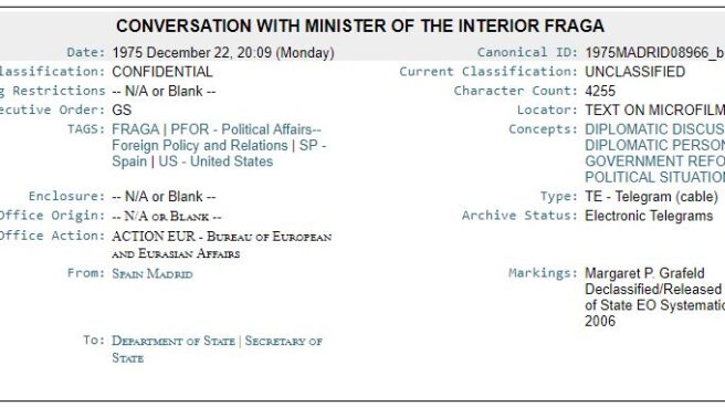 fraga_estados_unidos_wikileaks Captura de uno de los cables filtrados por WikiLeaks en relación a Manuel Fraga.